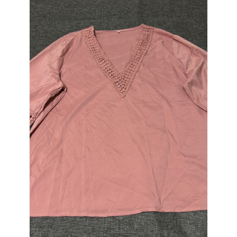Unbranded Women's XXL Blouse Pink V-Neck Crochet Lace Long Sleeve - Picture 8 of 9